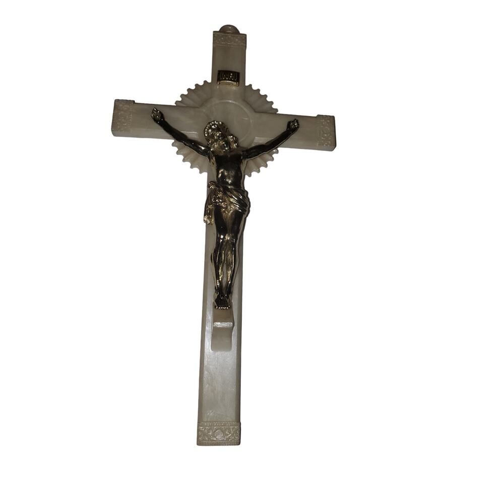Large White Cross with Gold Jesus